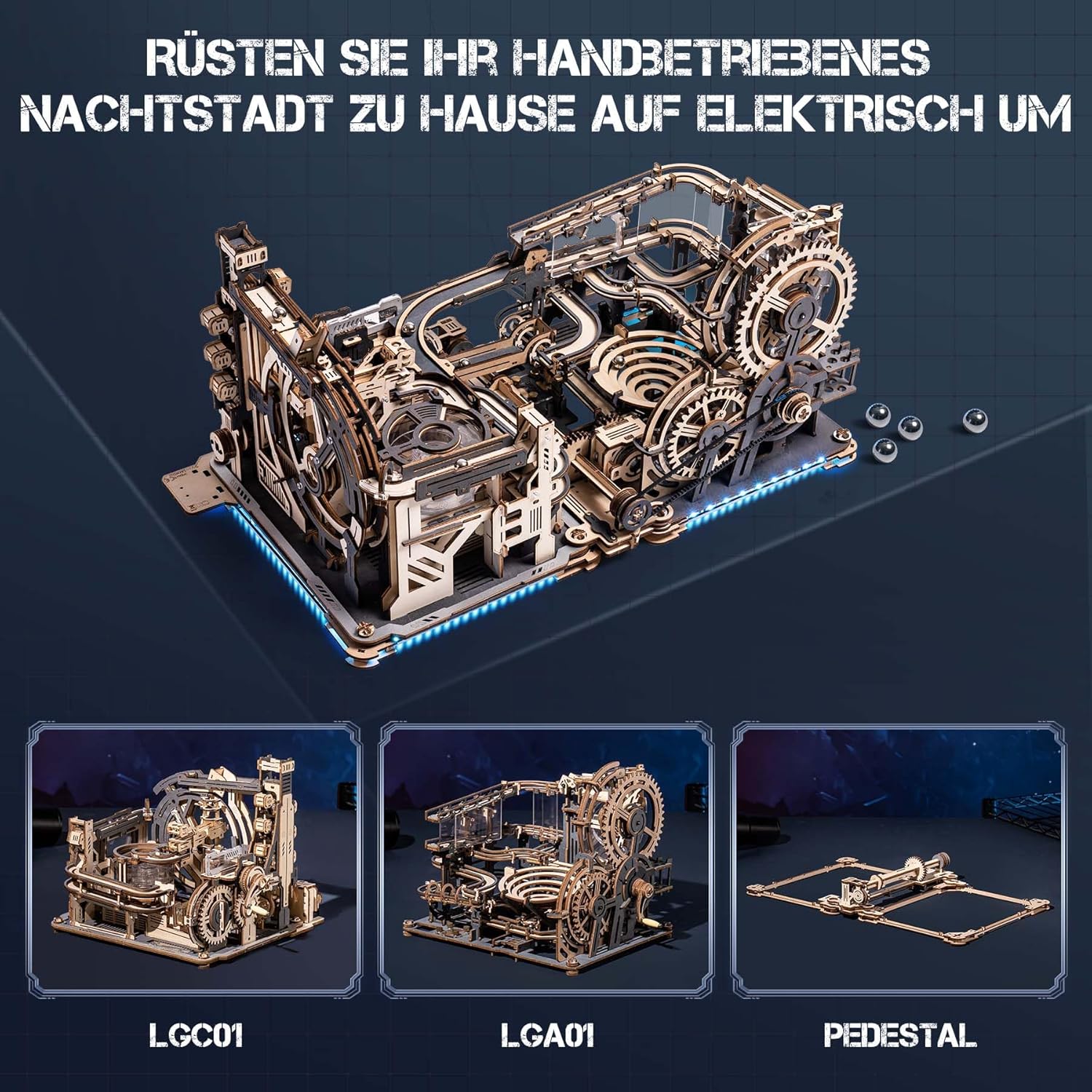 Robotime Marble Night City – 3D Wooden Mechanical Marble Run Kit